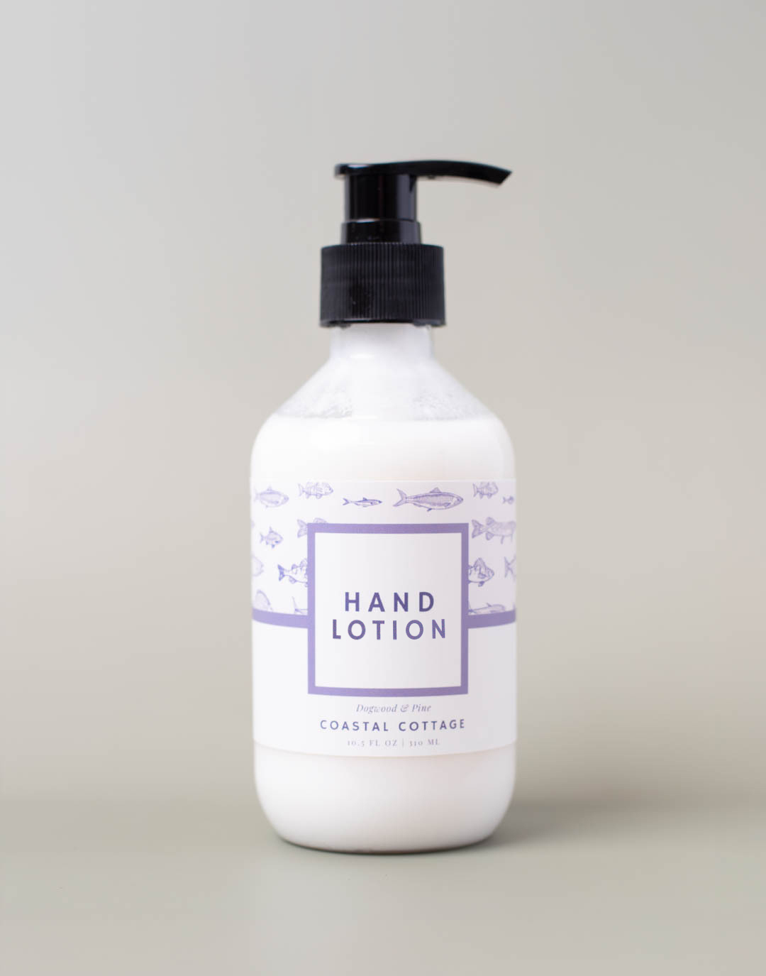 A finished bottle of hand lotion with a label.